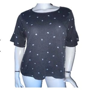 LC Lauren Conrad Lauren Conrad Heart Print Flutter Sleeve Top Grey size large